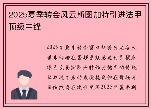 2025夏季转会风云斯图加特引进法甲顶级中锋